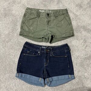 Mossimo mid-rise Army Green Shorts and Dark Blue Jean Short Bundle size 0/2